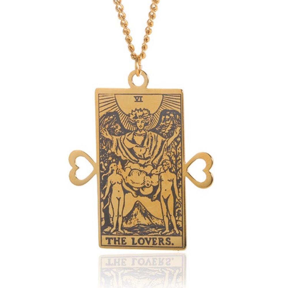 ⚜️𝟯𝟬%𝗢𝗙𝗙 𝗯𝘂𝗻𝗱𝗹𝗲𝘀 𝟯+⚜️ NEW Lovers Tarot Card Stainless Steel Necklace - Picture 8 of 11